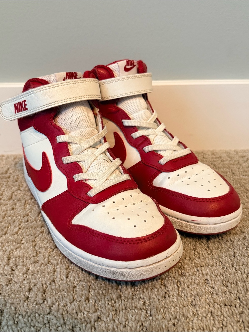 Nike Court Borough Mid 2 3Y Red White Leather High Top Sneakers CD7783 124 - Picture 4 of 7